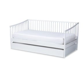 Baxton Studio Renata Classic and Traditional White Finished Wood Twin Size Spindle Daybed with Trundle Baxton Studio-daybed-Minimal And Modern - 1