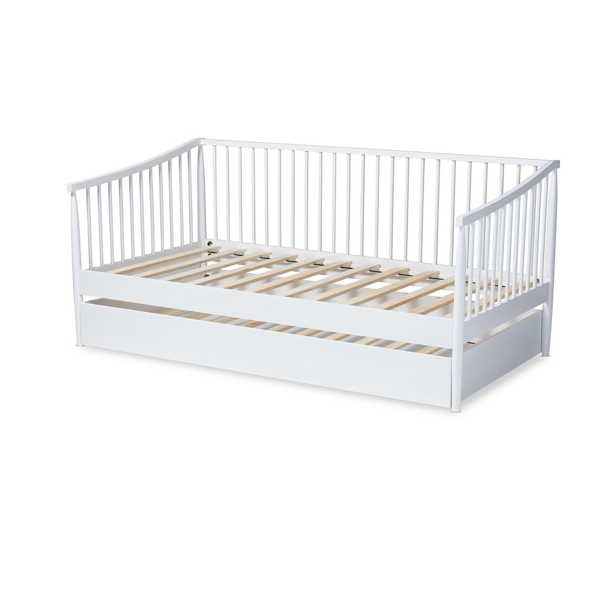 Baxton Studio Renata Classic and Traditional White Finished Wood Twin Size Spindle Daybed with Trundle