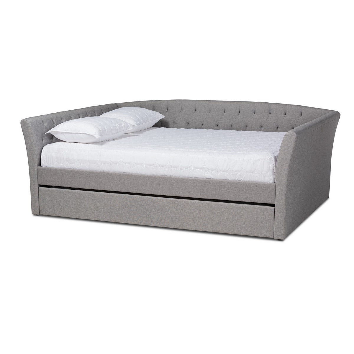 Baxton Studio Delora Modern and Contemporary Light Grey Fabric Upholstered Full Size Daybed with Roll-Out Trundle Bed Baxton Studio-daybed-Minimal And Modern - 1