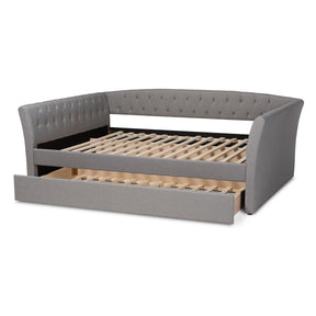 Baxton Studio Delora Modern and Contemporary Light Grey Fabric Upholstered Full Size Daybed with Roll-Out Trundle Bed