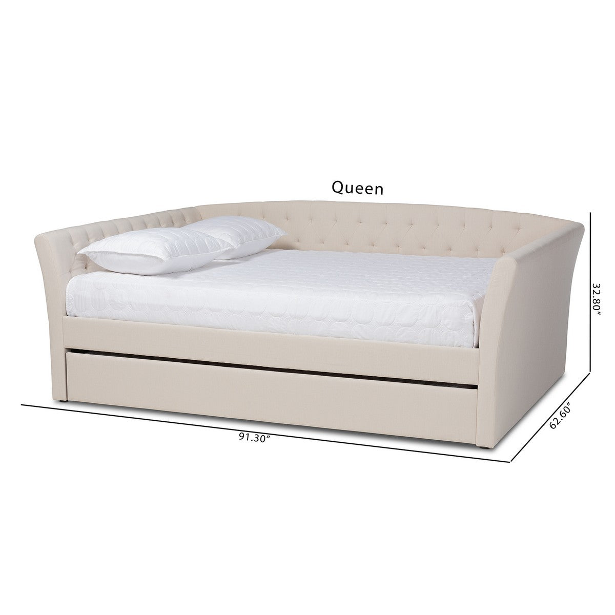 Baxton Studio Delora Modern and Contemporary Beige Fabric Upholstered Full Size Daybed with Roll-Out Trundle Bed