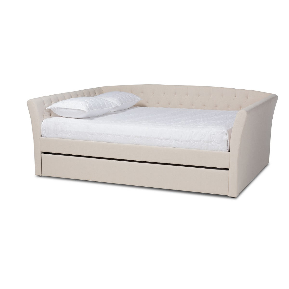 Baxton Studio Delora Modern and Contemporary Beige Fabric Upholstered Queen Size Daybed with Roll-Out Trundle Bed Baxton Studio-daybed-Minimal And Modern - 1