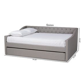 Baxton Studio Haylie Modern and Contemporary Light Grey Fabric Upholstered Queen Size Daybed with Roll-Out Trundle Bed