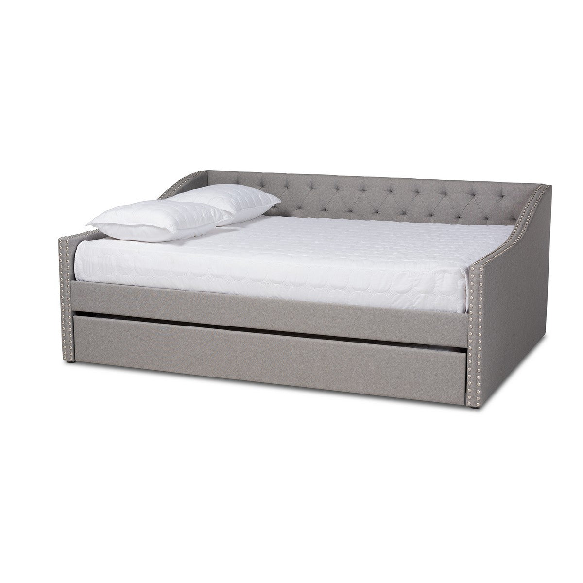 Baxton Studio Haylie Modern and Contemporary Light Grey Fabric Upholstered Full Size Daybed with Roll-Out Trundle Bed Baxton Studio-daybed-Minimal And Modern - 1