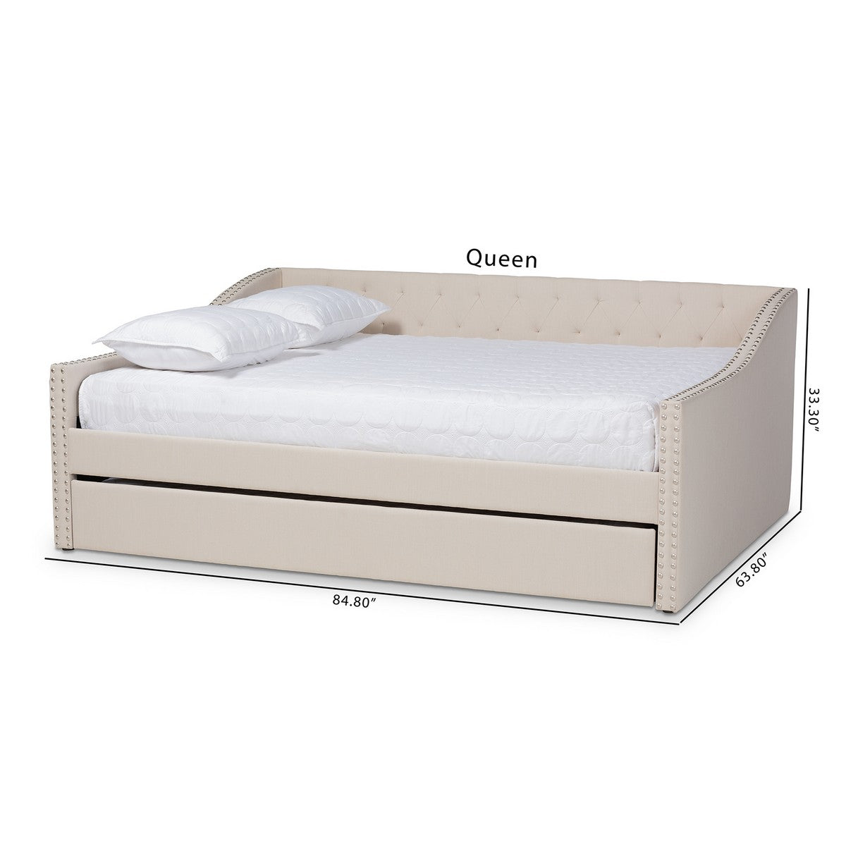 Baxton Studio Haylie Modern and Contemporary Beige Fabric Upholstered Full Size Daybed with Roll-Out Trundle Bed