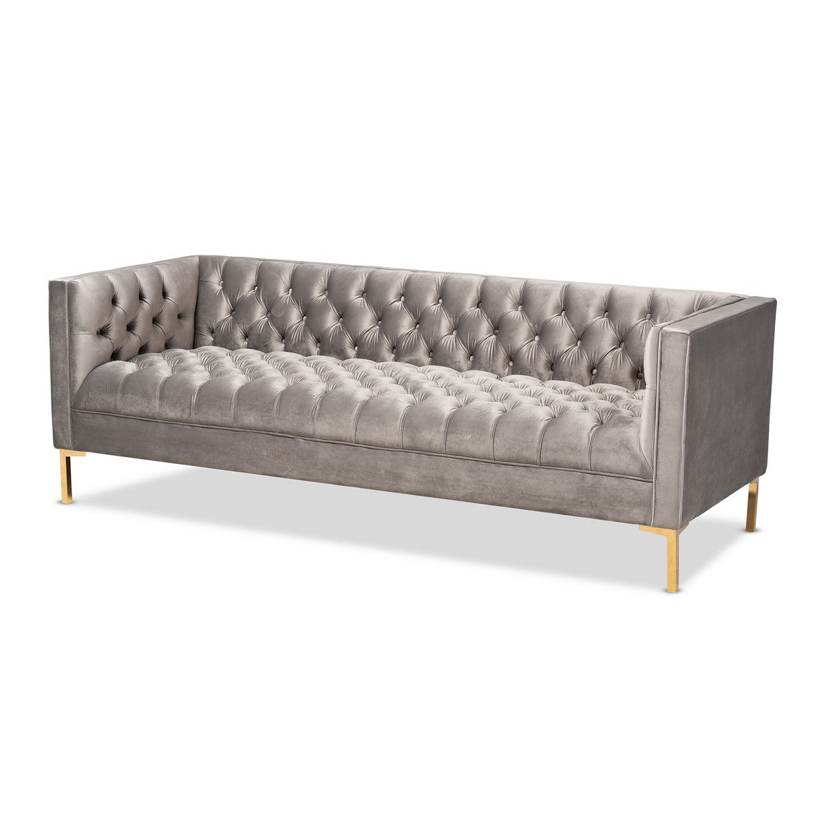 Baxton Studio Zanetta Glam and Luxe Gray Velvet Upholstered Gold Finished Sofa Baxton Studio-sofas-Minimal And Modern - 1
