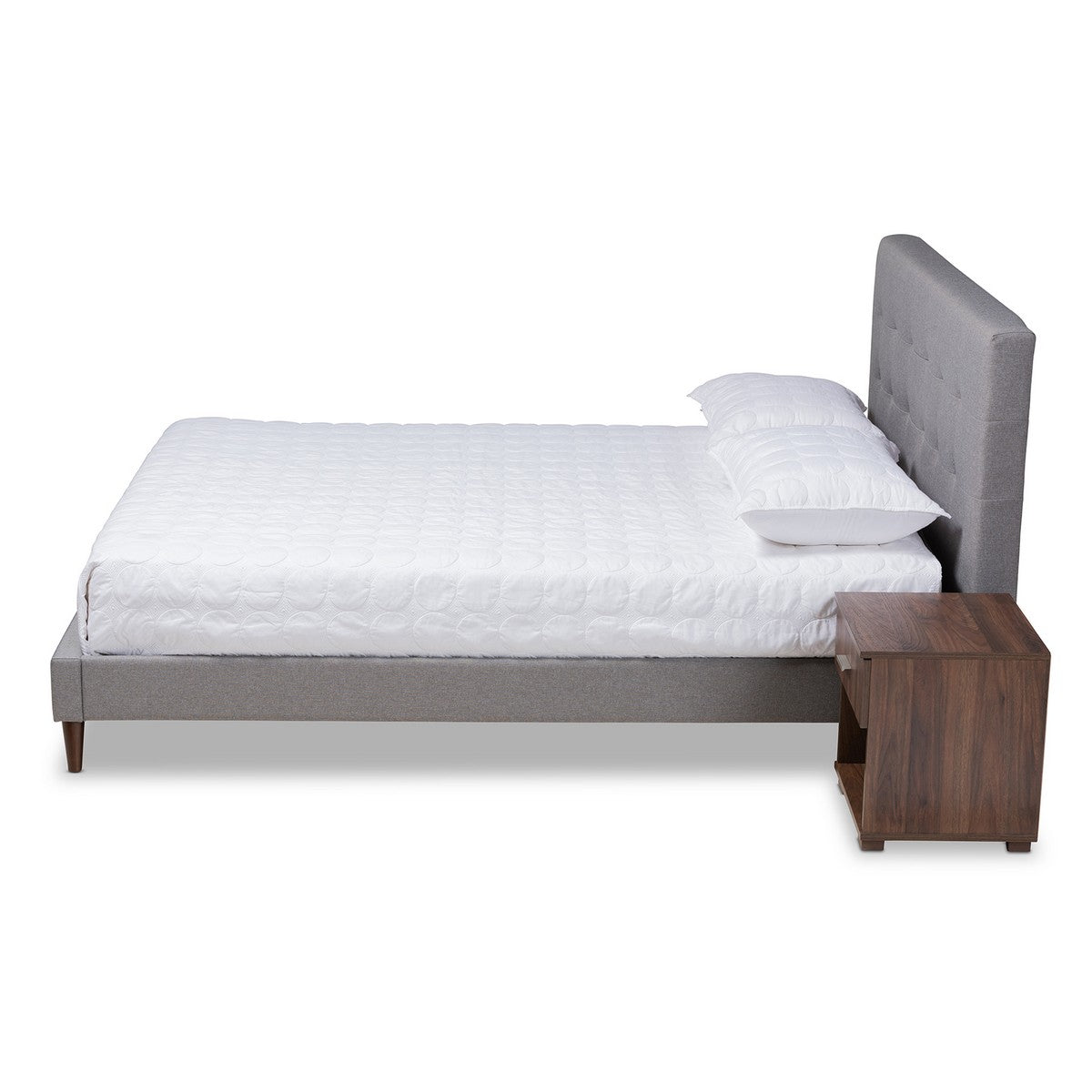 Baxton Studio Maren Mid-Century Modern Light Grey Fabric Upholstered Queen Size Platform Bed with Two Nightstands Baxton Studio-beds-Minimal And Modern - 1