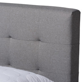 Baxton Studio Maren Mid-Century Modern Light Grey Fabric Upholstered Queen Size Platform Bed with Two Nightstands