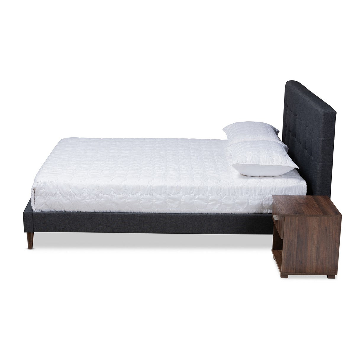 Baxton Studio Maren Mid-Century Modern Dark Grey Fabric Upholstered Full Size Platform Bed with Two Nightstands Baxton Studio-beds-Minimal And Modern - 1