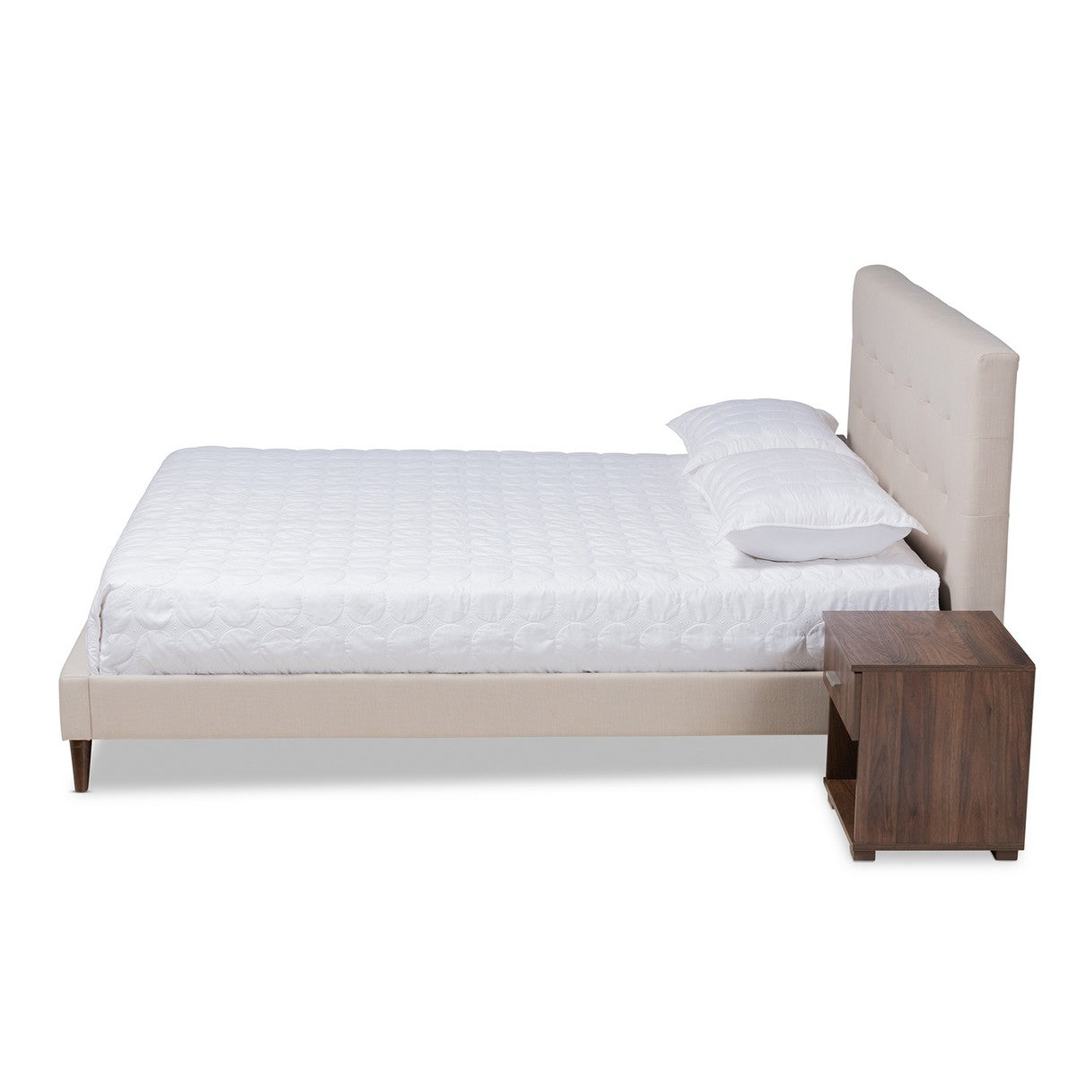 Baxton Studio Maren Mid-Century Modern Beige Fabric Upholstered Full Size Platform Bed with Two Nightstands Baxton Studio-beds-Minimal And Modern - 1