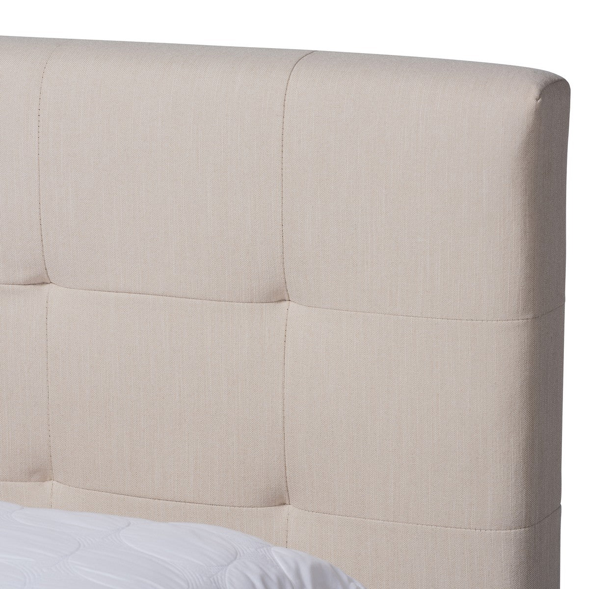 Baxton Studio Maren Mid-Century Modern Beige Fabric Upholstered Queen Size Platform Bed with Two Nightstands