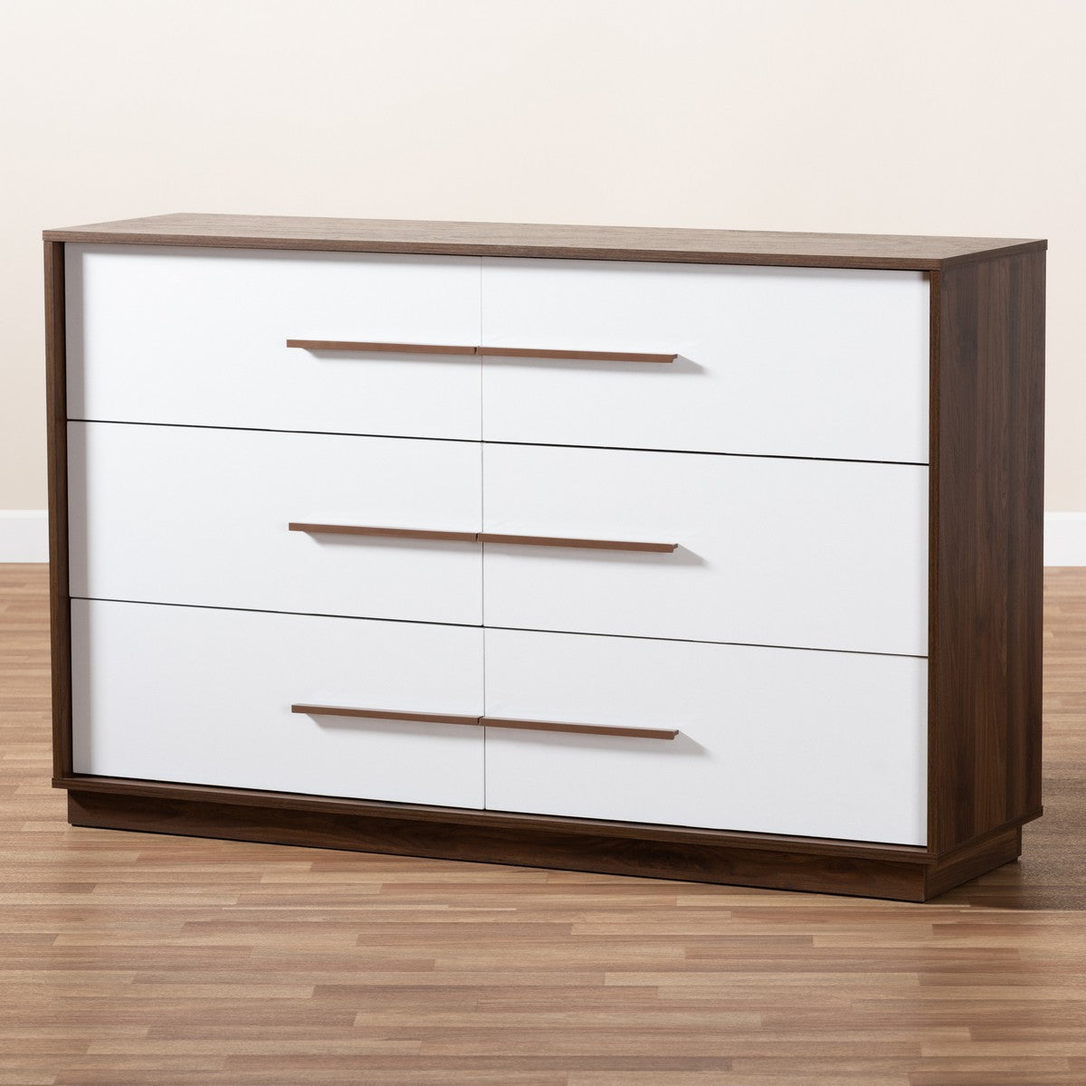 Baxton Studio Mette Mid-Century Modern White and Walnut Finished 6-Drawer Wood Dresser