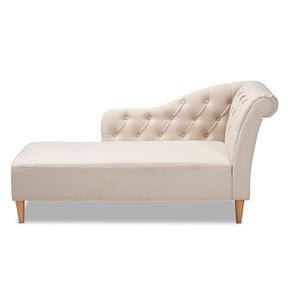 Baxton Studio Emeline Modern and Contemporary Beige Fabric Upholstered Oak Finished Chaise Lounge Baxton Studio-Chaises-Minimal And Modern - 1