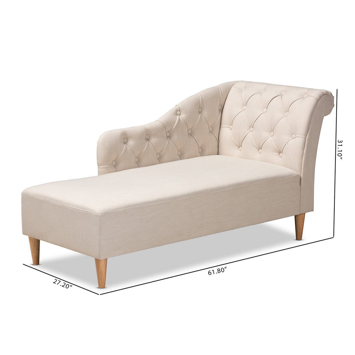 Baxton Studio Emeline Modern and Contemporary Beige Fabric Upholstered Oak Finished Chaise Lounge