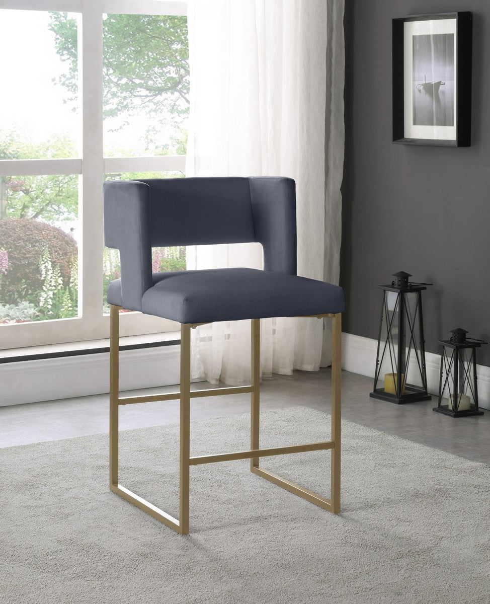Meridian Furniture Caleb Grey Velvet Counter Stool - Set of 2