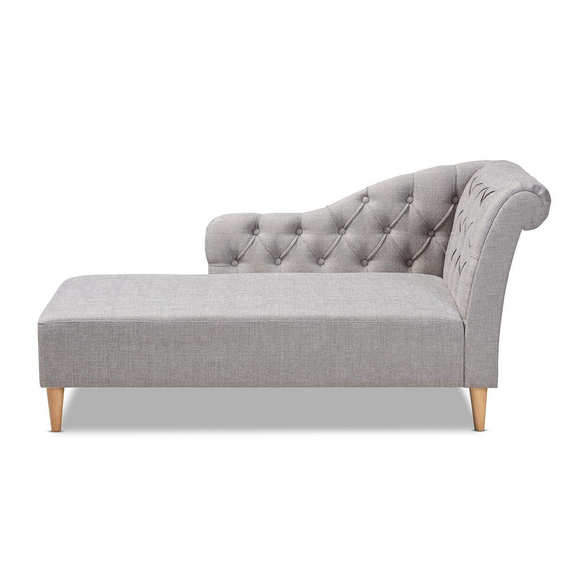 Baxton Studio Emeline Modern and Contemporary Grey Fabric Upholstered Oak Finished Chaise Lounge Baxton Studio-Chaises-Minimal And Modern - 1