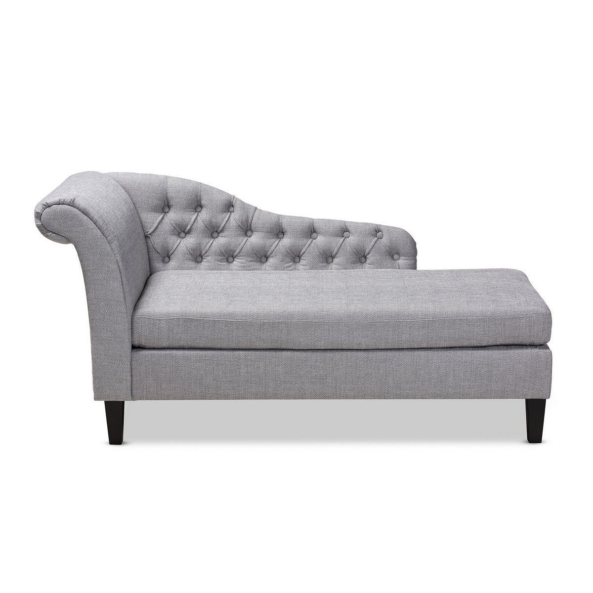 Baxton Studio Florent Modern and Contemporary Grey Fabric Upholstered Black Finished Chaise Lounge Baxton Studio-Chaises-Minimal And Modern - 1