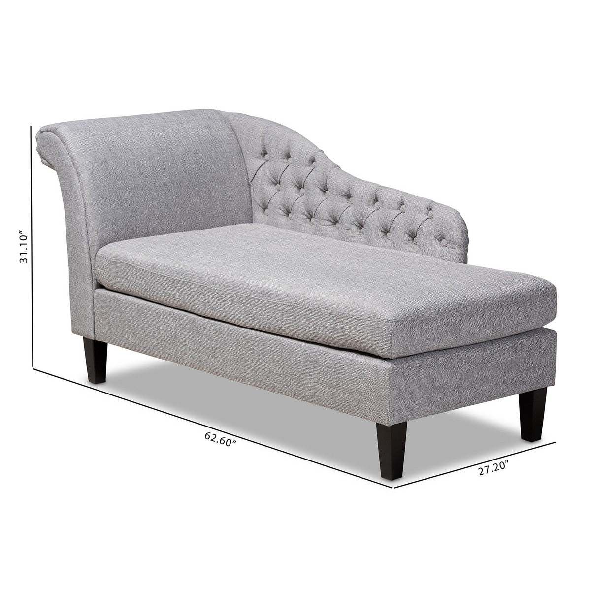 Baxton Studio Florent Modern and Contemporary Grey Fabric Upholstered Black Finished Chaise Lounge