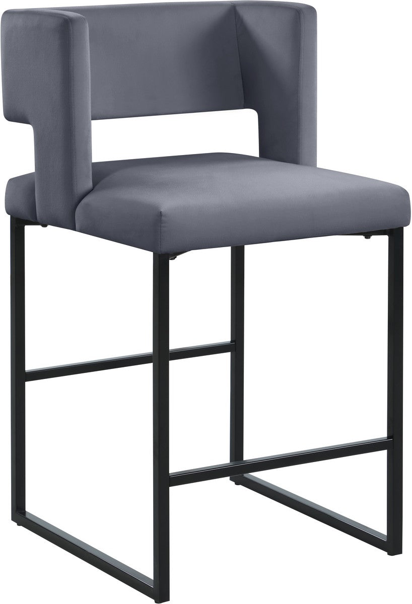 Meridian Furniture Caleb Grey Velvet Counter Stool - Set of 2