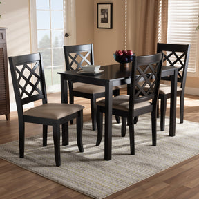 Baxton Studio Verner Modern and Contemporary Sand Fabric Upholstered Espresso Brown Finished 5-Piece Wood Dining Set