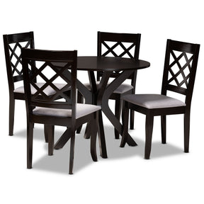 Baxton Studio Jana Modern and Contemporary Grey Fabric Upholstered and Dark Brown Finished Wood 5-Piece Dining Set Baxton Studio- Dining Sets-Minimal And Modern - 1