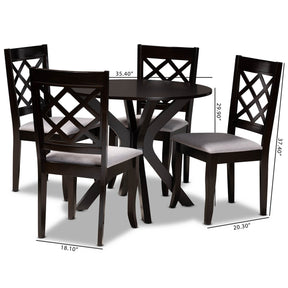 Baxton Studio Jana Modern and Contemporary Grey Fabric Upholstered and Dark Brown Finished Wood 5-Piece Dining Set