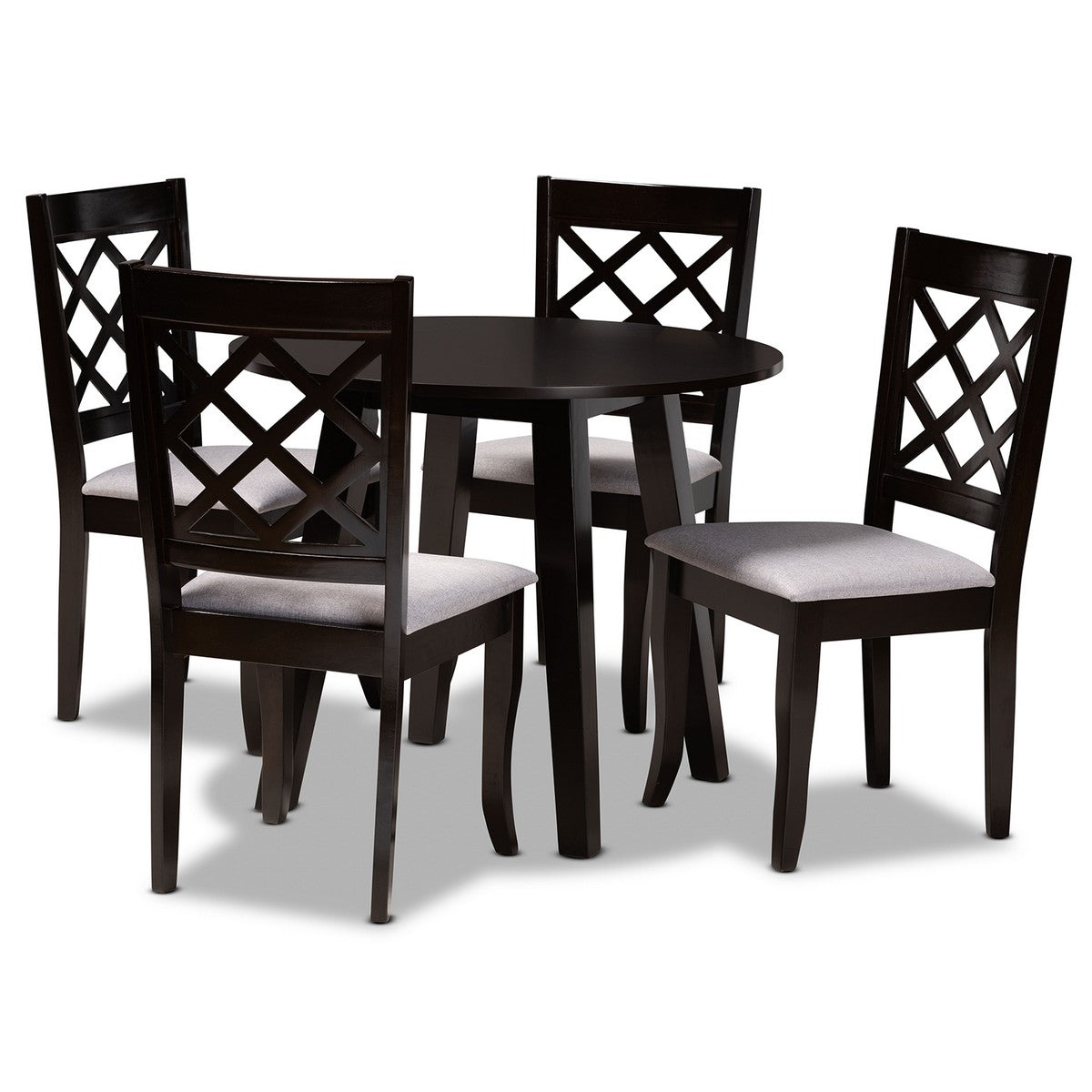 Baxton Studio Daisy Modern and Contemporary Grey Fabric Upholstered and Dark Brown Finished Wood 5-Piece Dining Set Baxton Studio- Dining Sets-Minimal And Modern - 1