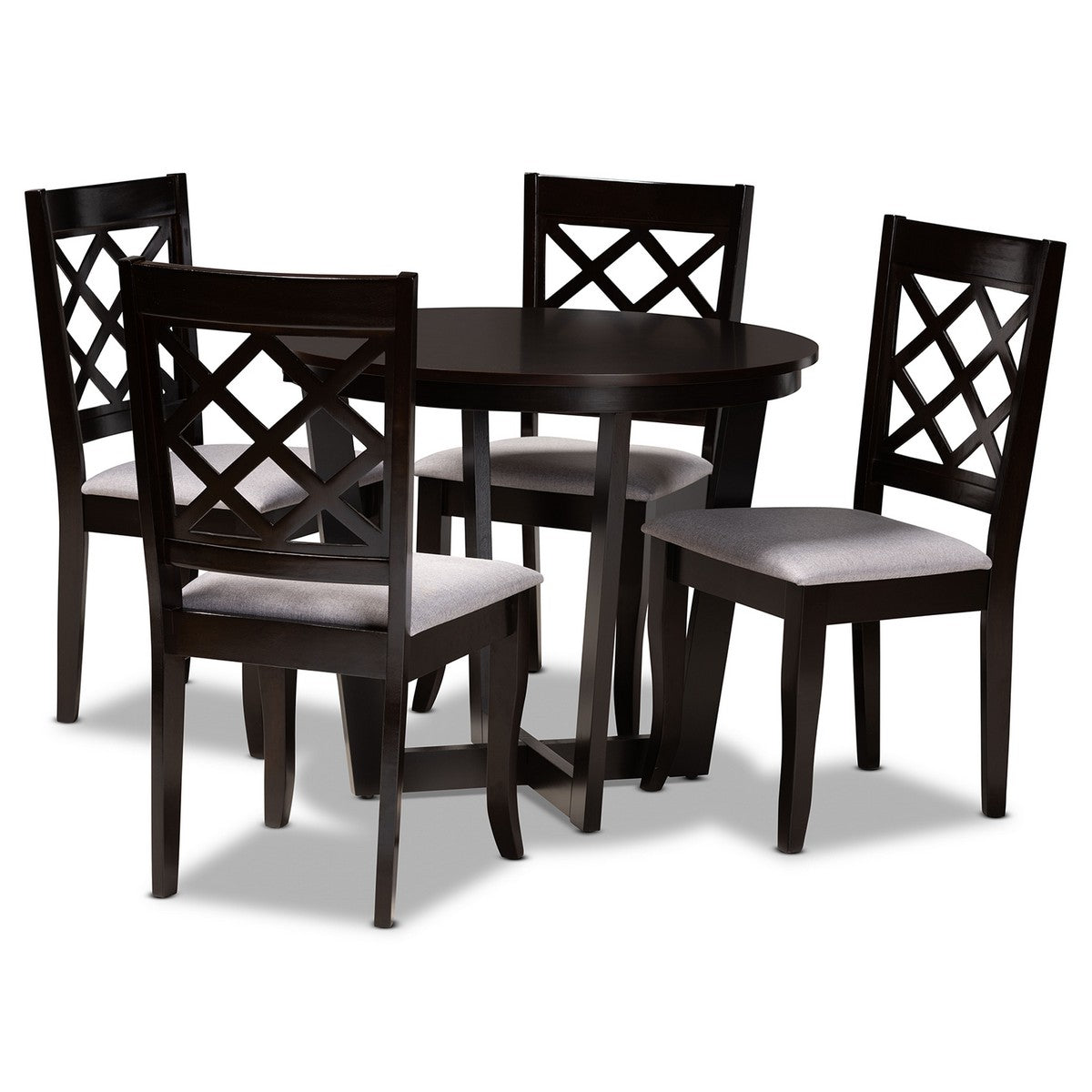 Baxton Studio Selby Modern and Contemporary Grey Fabric Upholstered and Dark Brown Finished Wood 5-Piece Dining Set Baxton Studio- Dining Sets-Minimal And Modern - 1
