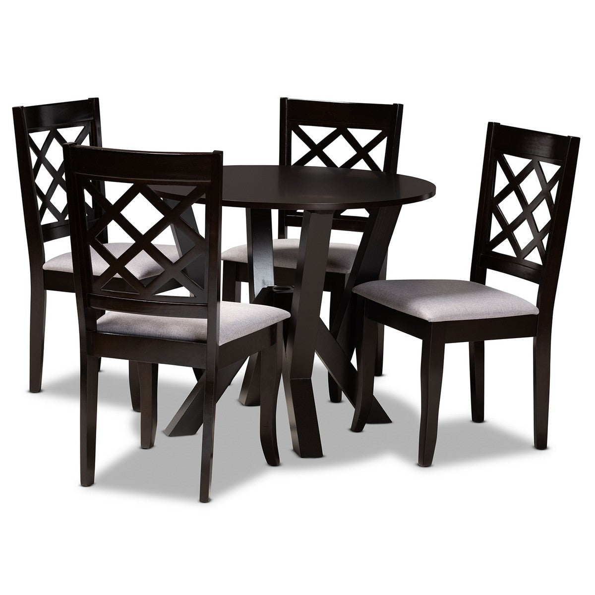 Baxton Studio Adina Modern and Contemporary Grey Fabric Upholstered and Dark Brown Finished Wood 5-Piece Dining Set Baxton Studio- Dining Sets-Minimal And Modern - 1