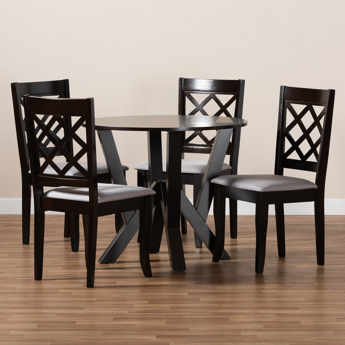 Baxton Studio Adina Modern and Contemporary Grey Fabric Upholstered and Dark Brown Finished Wood 5-Piece Dining Set