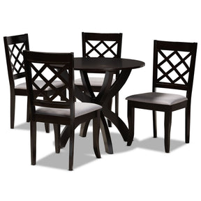 Baxton Studio Savina Modern and Contemporary Grey Fabric Upholstered and Dark Brown Finished Wood 5-Piece Dining Set Baxton Studio-Dining Sets-Minimal And Modern - 1