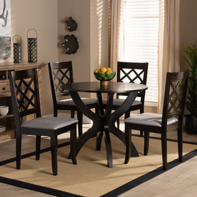 Baxton Studio Savina Modern and Contemporary Grey Fabric Upholstered and Dark Brown Finished Wood 5-Piece Dining Set