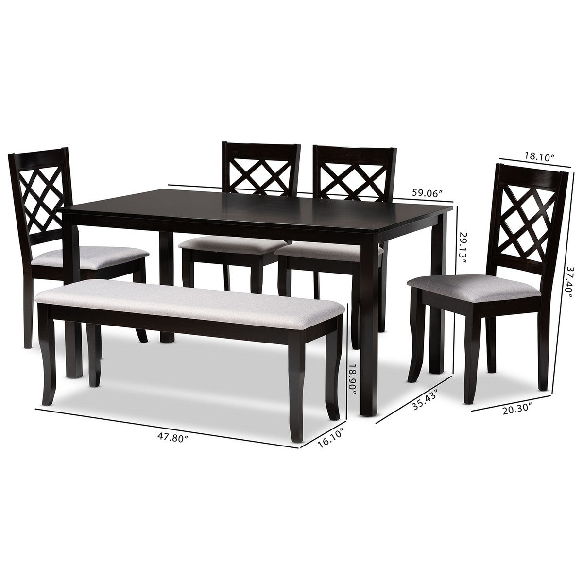 Baxton Studio Andor Modern and Contemporary Grey Fabric Upholstered and Dark Brown Finished Wood 6-Piece Dining Set