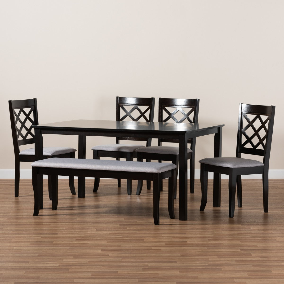 Baxton Studio Andor Modern and Contemporary Grey Fabric Upholstered and Dark Brown Finished Wood 6-Piece Dining Set