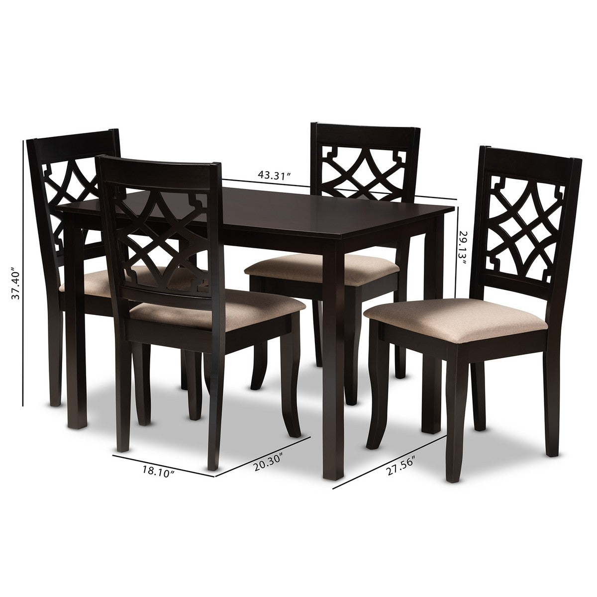 Baxton Studio Mael Modern and Contemporary Sand Fabric Upholstered Espresso Brown Finished 5-Piece Wood Dining Set