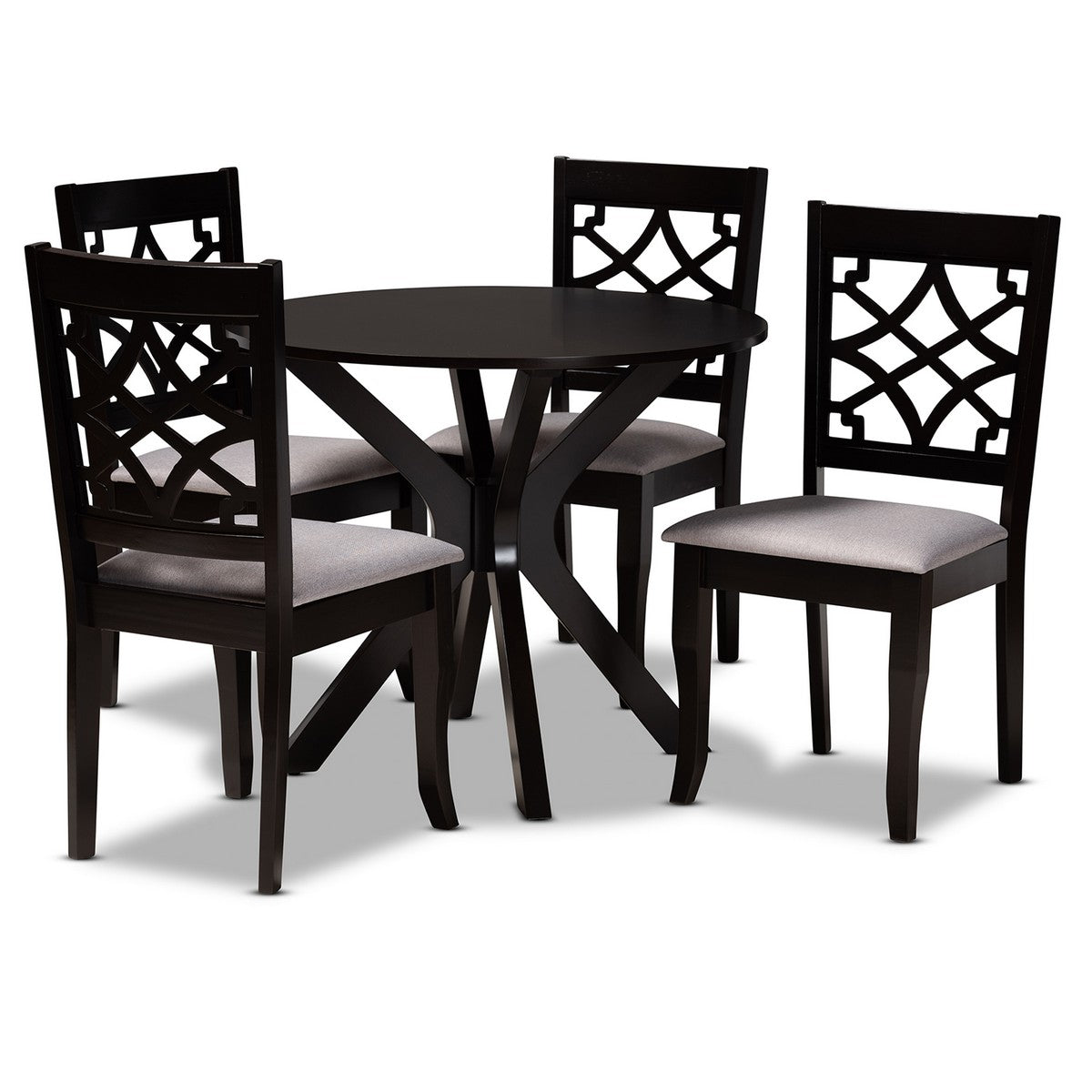 Baxton Studio Elena Modern and Contemporary Grey Fabric Upholstered and Dark Brown Finished Wood 5-Piece Dining Set Baxton Studio-Dining Sets-Minimal And Modern - 1