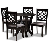 Baxton Studio Alisa Modern and Contemporary Grey Fabric Upholstered and Dark Brown Finished Wood 5-Piece Dining Set Baxton Studio-Dining Sets-Minimal And Modern - 1