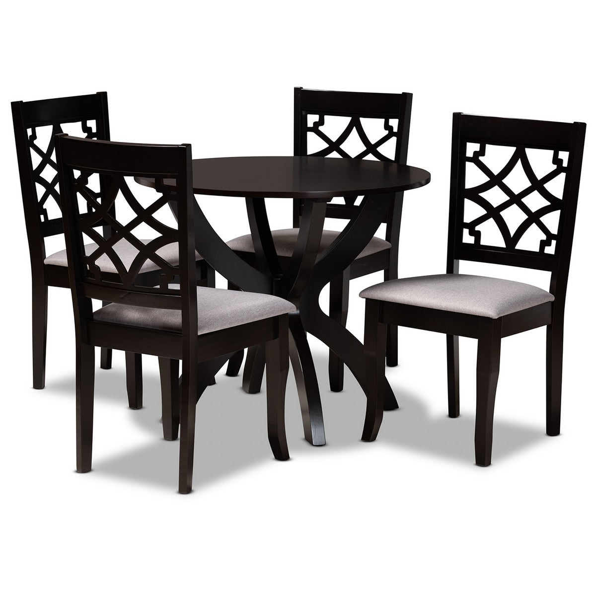 Baxton Studio Sandra Modern and Contemporary Grey Fabric Upholstered and Dark Brown Finished Wood 5-Piece Dining Set Baxton Studio-Dining Sets-Minimal And Modern - 1