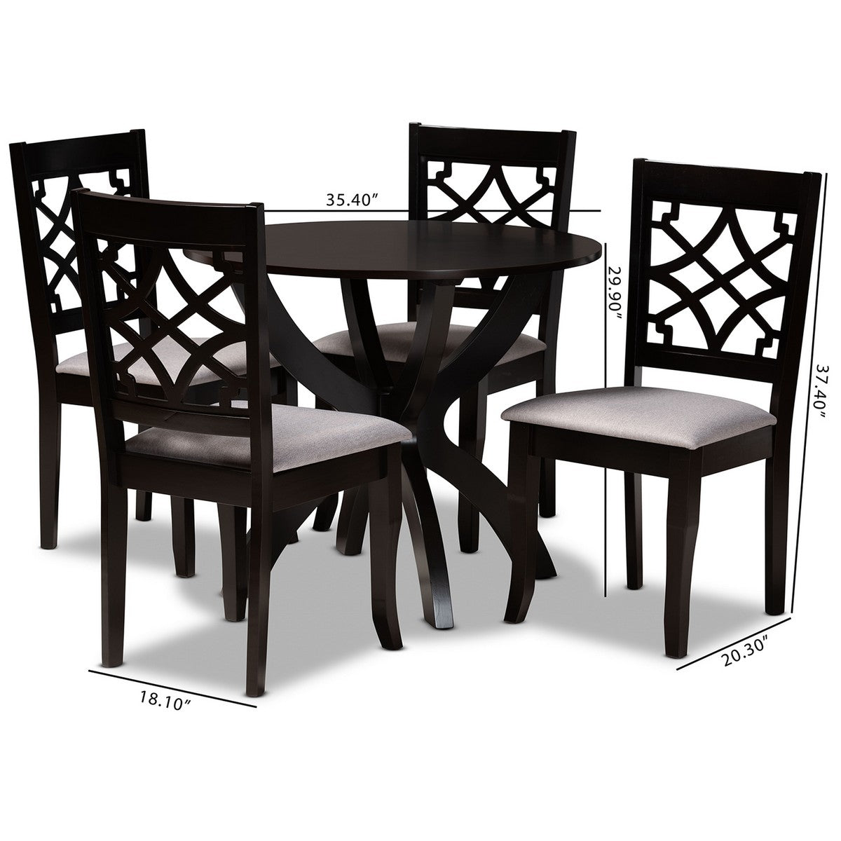 Baxton Studio Sandra Modern and Contemporary Grey Fabric Upholstered and Dark Brown Finished Wood 5-Piece Dining Set