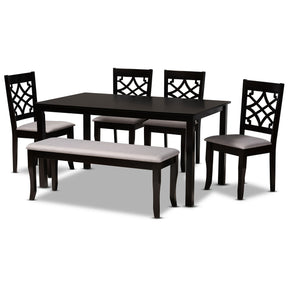 Baxton Studio Dori Modern and Contemporary Grey Fabric Upholstered and Dark Brown Finished Wood 6-Piece Dining Set Baxton Studio-Dining Sets-Minimal And Modern - 1