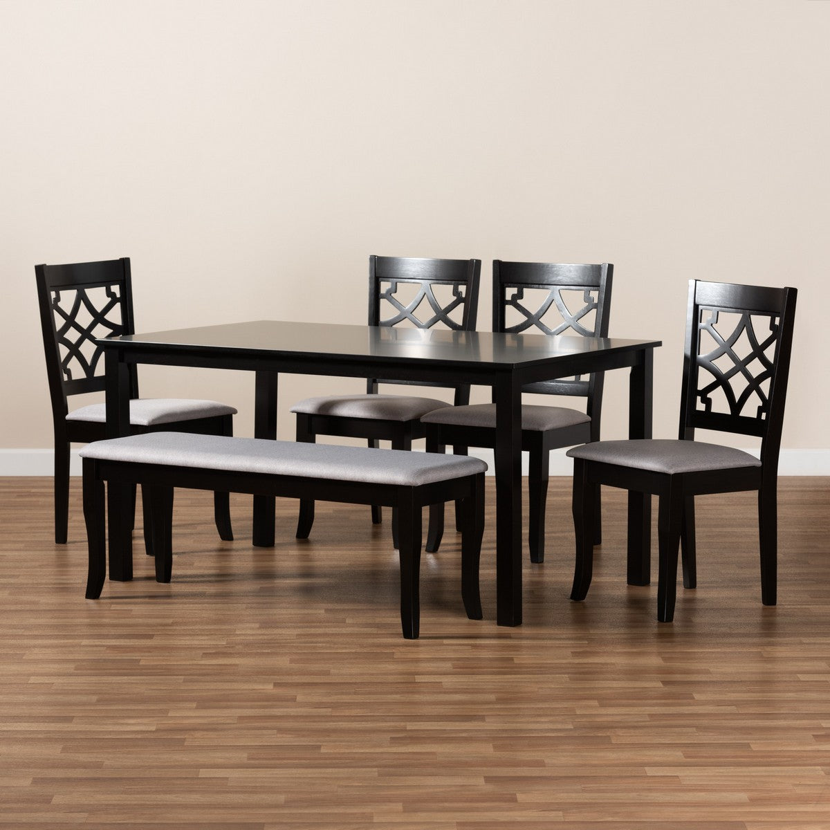 Baxton Studio Dori Modern and Contemporary Grey Fabric Upholstered and Dark Brown Finished Wood 6-Piece Dining Set