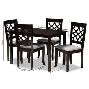 Baxton Studio Mael Modern and Contemporary Grey Fabric Upholstered Espresso Brown Finished 5-Piece Wood Dining Set