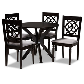 Baxton Studio Sadie Modern and Contemporary Grey Fabric Upholstered and Dark Brown Finished Wood 5-Piece Dining Set Baxton Studio-Dining Sets-Minimal And Modern - 1