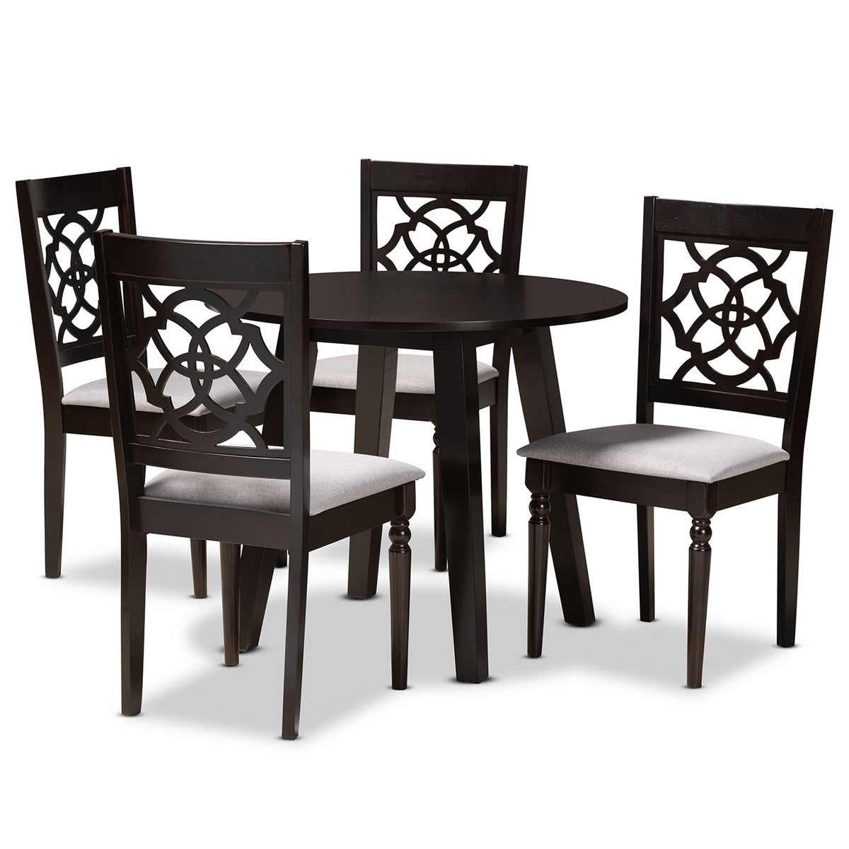 Baxton Studio Eliza Modern and Contemporary Grey Fabric Upholstered and Walnut Brown Finished Wood 5-Piece Dining Set Baxton Studio-Dining Sets-Minimal And Modern - 1
