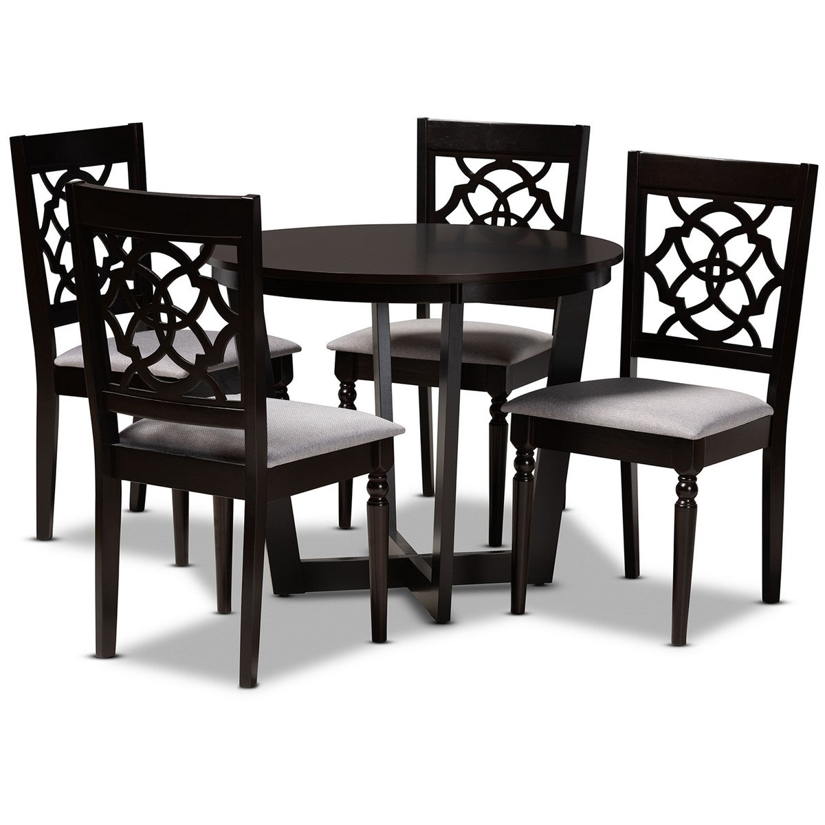 Baxton Studio Valerie Modern and Contemporary Grey Fabric Upholstered and Dark Brown Finished Wood 5-Piece Dining Set Baxton Studio-Dining Sets-Minimal And Modern - 1