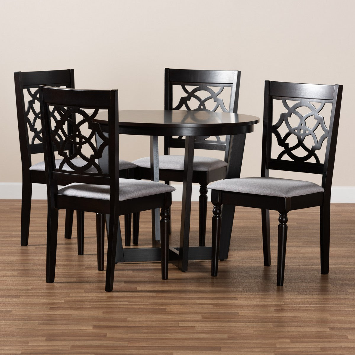 Baxton Studio Valerie Modern and Contemporary Grey Fabric Upholstered and Dark Brown Finished Wood 5-Piece Dining Set