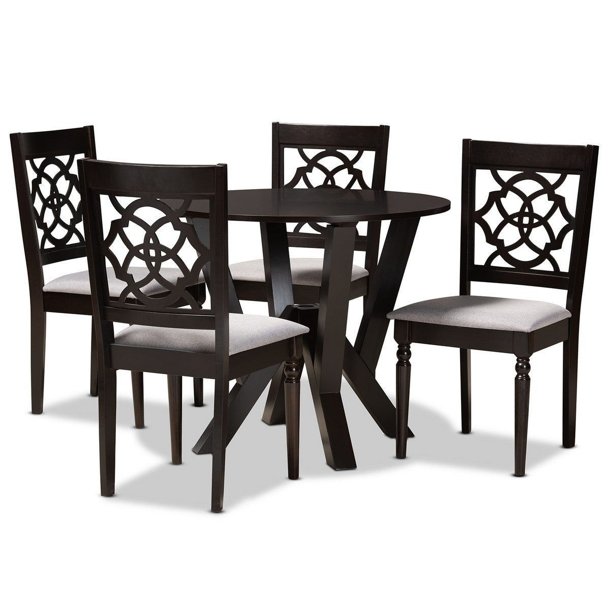 Baxton Studio Alma Modern and Contemporary Grey Fabric Upholstered and Dark Brown Finished Wood 5-Piece Dining Set Baxton Studio-Dining Sets-Minimal And Modern - 1