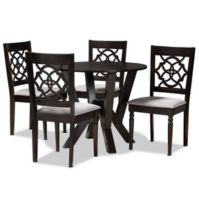 Baxton Studio Alma Modern and Contemporary Grey Fabric Upholstered and Dark Brown Finished Wood 5-Piece Dining Set Baxton Studio-Dining Sets-Minimal And Modern - 1