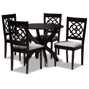 Baxton Studio Tonia Modern and Contemporary Grey Fabric Upholstered and Dark Brown Finished Wood 5-Piece Dining Set Baxton Studio-Dining Sets-Minimal And Modern - 1