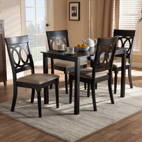 Baxton Studio Lucie Modern and Contemporary Sand Fabric Upholstered Espresso Brown Finished 5-Piece Wood Dining Set